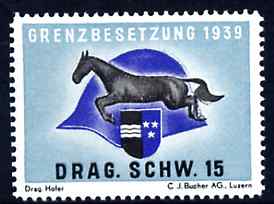 Poster Stamp 1939 inscribed Grenzbesetzung 1939 Drag. Schw. 15 showing a horse & Soldiers helmet, unmounted mint, stamps on militaria, stamps on horses