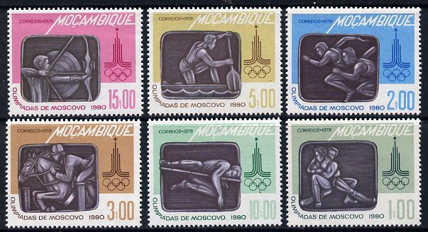 Mozambique 1979 Olympic Games, Moscow set of 6, SG 745-52*, stamps on olympics   sport  running    wrestling    horse      show-jumping    canoe    high jump    archery, stamps on horses