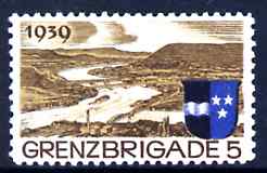Poster Stamp 1939 inscribed Grenzbrigade 5 showing bridges over a river & a shield, unmounted mint, stamps on militaria, stamps on bridges, stamps on rivers, stamps on arms, stamps on heraldry