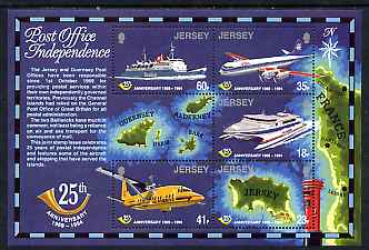 Jersey 1994 25th Anniversary of Jersey Postal Administration perf m/sheet unmounted mint SG MS 679, stamps on , stamps on  stamps on postal, stamps on  stamps on ships, stamps on  stamps on aviation, stamps on  stamps on maps, stamps on  stamps on pillar boxes, stamps on  stamps on post boxes