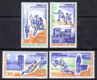 Mali 1972 Munich Olympic Games perf set of 4 unmounted mint SG 317-20, stamps on , stamps on  stamps on olympics, stamps on  stamps on sport, stamps on  stamps on football, stamps on  stamps on judo, stamps on  stamps on martial arts, stamps on  stamps on hurdling, stamps on  stamps on hurdles, stamps on  stamps on running