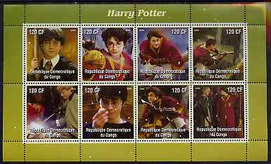 Congo 2004 Harry Potter perf sheetlet containing 8 values, unmounted mint, stamps on films, stamps on cinema, stamps on fantasy