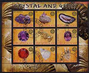 Malawi 2007 Crystal & Gems perf sheetlet containing 9 values fine cto used, stamps on , stamps on  stamps on minerals