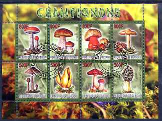 Djibouti 2007 Mushrooms perf sheetlet containing 8 values fine cto used, stamps on , stamps on  stamps on fungi