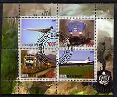 Djibouti 2007 Railways & Concorde #2 perf sheetlet containing 4 values fine cto used, stamps on , stamps on  stamps on railways, stamps on  stamps on concorde, stamps on  stamps on aviation