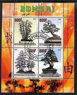 Djibouti 2007 Bonsai perf sheetlet containing 4 values fine cto used , stamps on , stamps on  stamps on flowers, stamps on  stamps on plants, stamps on  stamps on trees, stamps on  stamps on bonsai