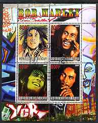 Djibouti 2007 Bob Marley perf sheetlet containing 4 values fine cto used , stamps on personalities, stamps on music, stamps on pops, stamps on rock