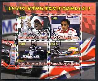 Benin 2007 Lewis Hamilton Formula 1 perf sheetlet containing 4 values fine cto used, stamps on , stamps on  stamps on personalities, stamps on  stamps on sport, stamps on  stamps on cars, stamps on  stamps on  f1 , stamps on  stamps on 