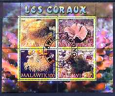 Malawi 2007 Coral perf sheetlet containing 4 values fine cto used, stamps on marine life, stamps on corals