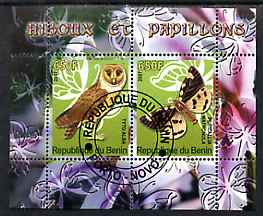 Benin 2007 Butterflies & Owls #3 perf s/sheet containing 2 values fine cto used , stamps on , stamps on  stamps on butterflies, stamps on  stamps on birds, stamps on  stamps on birds of prey, stamps on  stamps on owls