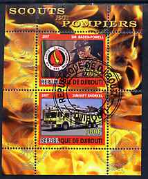 Djibouti 2007 Scouts & Fire Engines #1 perf s/sheet containing 2 values fine cto used , stamps on , stamps on  stamps on scouts, stamps on  stamps on fire