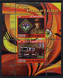 Djibouti 2007 Scouts & Fire Engines #2 perf s/sheet containing 2 values fine cto used , stamps on scouts, stamps on fire