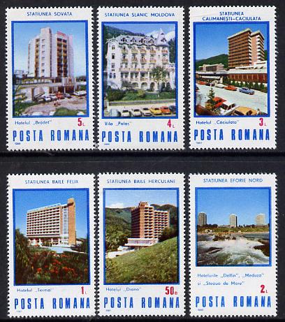 Rumania 1986 Spa Hotels set of 6 (SG 5031-6)*, stamps on buildings, stamps on tourism, stamps on hotels