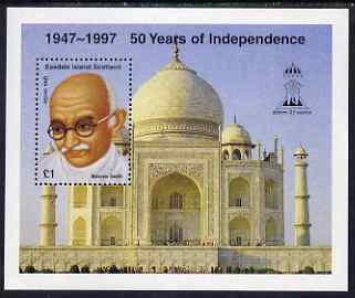Easdale 1997 50th Anniversary of Indian Independence perf s/sheet (showing Gandhi) unmounted mint with Indpex imprint, stamps on constitutions, stamps on personalities, stamps on gandhi, stamps on stamp exhibitions