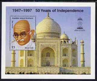 Easdale 1997 50th Anniversary of Indian Independence perf s/sheet (showing Gandhi) unmounted mint with Indpex imprint, stamps on , stamps on  stamps on constitutions, stamps on  stamps on personalities, stamps on  stamps on gandhi, stamps on  stamps on stamp exhibitions