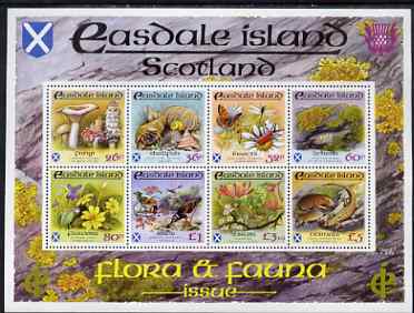 Easdale 1988 Flora & Fauna definitive perf sheetlet containing complete set of 8 values (26p to A35) superb unmounted mint, stamps on , stamps on  stamps on animals, stamps on  stamps on birds, stamps on  stamps on butterflies, stamps on  stamps on flowers, stamps on  stamps on fungi, stamps on  stamps on marine-life, stamps on  stamps on shells, stamps on  stamps on goldfinch, stamps on  stamps on tern, stamps on  stamps on turnstone, stamps on  stamps on violas, stamps on  stamps on 