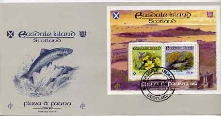 Easdale 1988 Flora & Fauna perf sheetlet containing 60p (Lichens) & 80p (Spring Flowers) on illustrated cover with first day cancel, stamps on , stamps on  stamps on flowers, stamps on  stamps on violas