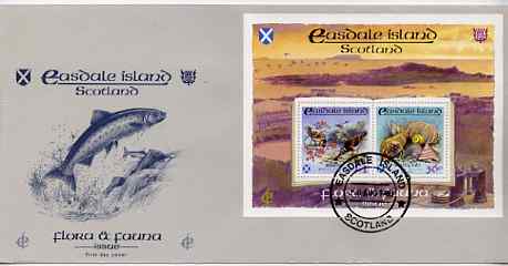 Easdale 1988 Flora & Fauna perf sheetlet containing 36p (shell) & A31 (Birds) on illustrated cover with first day cancel, stamps on , stamps on  stamps on birds, stamps on  stamps on marine life, stamps on shells, stamps on goldfinch, stamps on tern, stamps on turnstone