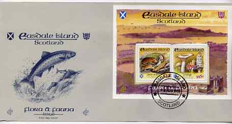Easdale 1988 Flora & Fauna perf sheetlet containing 26p (Fungi) & \A35 (Animals) on illustrated cover with first day cancel, stamps on animals, stamps on fungi, stamps on 