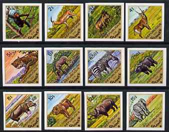 Guinea - Conakry 1975 Wild Animals imperf set of 12 from a limited printing unmounted mint as SG 871-82, stamps on animals, stamps on apes, stamps on cats, stamps on lions, stamps on rhinos, stamps on elephants, stamps on hippos, stamps on buffaloes, stamps on bovine