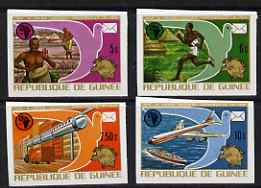 Guinea - Conakry 1974 Centenary of UPU imperf set of 4 from a limited printing unmounted mint as SG 858-61, stamps on , stamps on  stamps on railways, stamps on  stamps on postal, stamps on  stamps on boeing, stamps on  stamps on  upu , stamps on  stamps on aviation, stamps on  stamps on ships, stamps on  stamps on transport