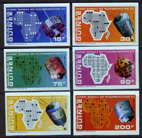 Guinea - Conakry 1972 World Telecommunications Day imperf set of 6 from a limited printing unmounted mint as SG 780-85, stamps on , stamps on  stamps on communications, stamps on  stamps on space, stamps on  stamps on satellites, stamps on  stamps on maps, stamps on  stamps on 