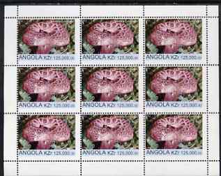 Angola 1999 Fungi 125,000k from Flora & Fauna def set complete perf sheet of 9 unmounted mint, stamps on fungi 