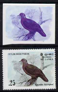 Sri Lanka 1983 Birds - 2nd series Wood Pigeon 25c imperf proof in blue & magenta colours only unmounted mint as SG827. Note issued stamp is not included and only appears for comparison, stamps on , stamps on  stamps on birds, stamps on  stamps on pigeons