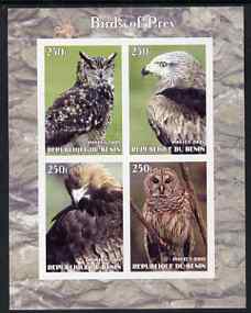 Benin 2005 Birds of Prey imperf sheetlet containing 4 values unmounted mint, stamps on , stamps on  stamps on birds, stamps on  stamps on birds of prey, stamps on  stamps on owls