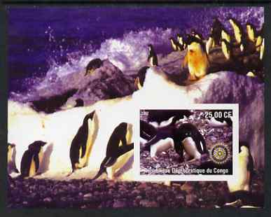 Congo 2002 Penguins #1 imperf m/sheet with Rotary Logo unmounted mint, stamps on birds, stamps on penguins, stamps on polar, stamps on rotary