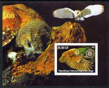 Congo 2002 Owls #2 imperf m/sheet with Rotary Logo unmounted mint, stamps on , stamps on  stamps on birds, stamps on  stamps on birds of prey, stamps on  stamps on owls, stamps on  stamps on rotary