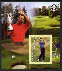 Benin 2007 Tiger Woods imperf m/sheet with Scout Logo, unmounted mint, stamps on , stamps on  stamps on scouts, stamps on  stamps on sport, stamps on  stamps on golf, stamps on  stamps on personalities