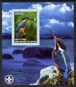 Benin 2007 Kingfishers imperf m/sheet with Scout Logo, unmounted mint, stamps on , stamps on  stamps on scouts, stamps on  stamps on kingfishers, stamps on  stamps on birds, stamps on  stamps on 