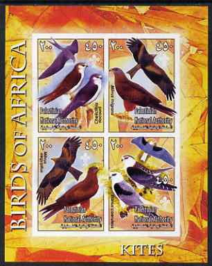 Palestine (PNA) 2005 Birds of Africa - Kites imperf sheetlet containing 4 values each with Scout Logo unmounted mint. Note this item is privately produced and is offered purely on its thematic appeal, stamps on , stamps on  stamps on birds, stamps on  stamps on birds of prey, stamps on  stamps on kites, stamps on  stamps on scouts