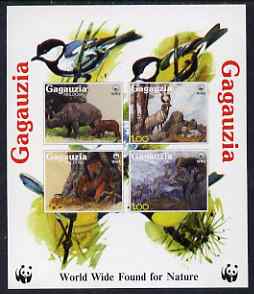 Gagauzia Republic 1998 WWF - Wild Animals imperf sheetlet containing 4 values unmounted mint, stamps on , stamps on  stamps on animals, stamps on  stamps on  wwf , stamps on  stamps on apes, stamps on  stamps on rhinos, stamps on  stamps on birds