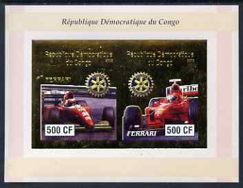Congo 2003 Ferrari imperf sheetlet containing 2 x 500 CF values with embossed gold background & Rotary Logo, unmounted mint, stamps on cars, stamps on  f1 , stamps on racing, stamps on ferrari, stamps on rotary    