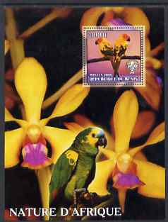 Benin 2006 Nature of Africa - Parrots & Orchids (with Scout Logo) perf m/sheet, unmounted mint, stamps on , stamps on  stamps on scouts, stamps on  stamps on flowers, stamps on  stamps on orchids, stamps on  stamps on birds, stamps on  stamps on parrots   