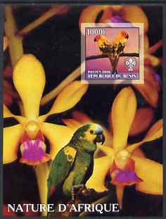 Benin 2006 Nature of Africa - Parrots & Orchids (with Scout Logo) imperf m/sheet, unmounted mint, stamps on , stamps on  stamps on scouts, stamps on  stamps on flowers, stamps on  stamps on orchids, stamps on  stamps on birds, stamps on  stamps on parrots   