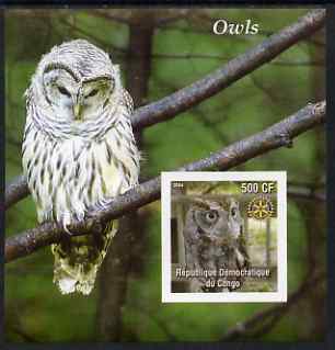 Congo 2004 Owls #3 imperf souvenir sheet with Rotary Logo, unmounted mint, stamps on , stamps on  stamps on birds, stamps on  stamps on birds of prey, stamps on  stamps on owls, stamps on  stamps on rotary