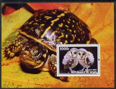 Benin 2004 Owls & Tortoises perf s/sheet #3 unmounted mint, stamps on , stamps on  stamps on birds, stamps on  stamps on birds of prey, stamps on  stamps on owls, stamps on  stamps on tortoises, stamps on  stamps on animals, stamps on  stamps on reptiles