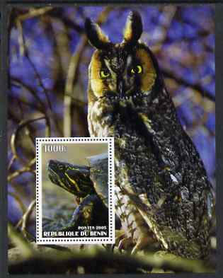 Benin 2005 Tortoises & Owls perf s/sheet #1 unmounted mint, stamps on , stamps on  stamps on birds, stamps on  stamps on birds of prey, stamps on  stamps on owls, stamps on  stamps on tortoises, stamps on  stamps on animals, stamps on  stamps on reptiles