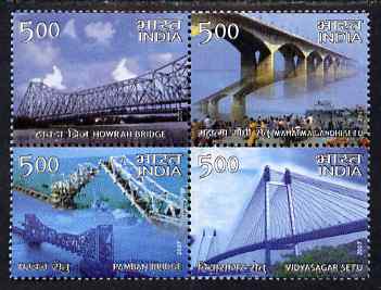 India 2007 Landmark Bridges of India perf se-tenant block of 4 unmounted mint, stamps on , stamps on  stamps on bridges, stamps on  stamps on civil engineering