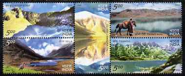 India 2006 Himalayan Lakes perf se-tenant block of 5 unmounted mint, stamps on mountains, stamps on lakes