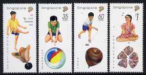 Singapore 1997 Singpex 97 Stamp Exhibition - Traditional Games perf set of 4 unmounted mint, SG 864-7, stamps on , stamps on  stamps on stamp exhibitions, stamps on  stamps on games, stamps on  stamps on toys, stamps on  stamps on badminton