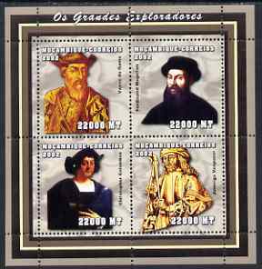 Mozambique 2002 Explorers perf sheetlet containing 4 values unmounted mint (De Gama, Magellan, Columbus & Vespucci) Yv 1984-87, stamps on , stamps on  stamps on personalities, stamps on  stamps on explorers, stamps on  stamps on columbus