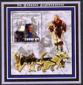 Mozambique 2002 Explorers perf s/sheet containing 1 value unmounted mint (Paul Emile Victor) Yv 118, stamps on personalities, stamps on explorers, stamps on dogs