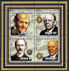 Mozambique 2002 Lions International & Rotary perf sheetlet containing 4 values unmounted mint (Paul Harris & Melvin Jones), stamps on , stamps on  stamps on personalities, stamps on  stamps on lions int, stamps on  stamps on rotary