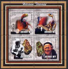 Mozambique 2002 Scientists perf sheetlet containing 4 values unmounted mint (Haroun Tazieff, minerals & Dinosaur) Yv 2084-87, stamps on , stamps on  stamps on personalities, stamps on  stamps on science, stamps on  stamps on minerals, stamps on  stamps on volcanoes, stamps on  stamps on dinosaurs