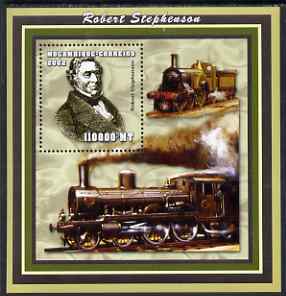 Mozambique 2002 Robert Stephenson #2 perf s/sheet containing 1 value unmounted mint (110,000 MT) Yv 122, stamps on personalities, stamps on railways