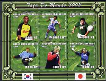 Mozambique 2001 Football World Cup perf sheetlet containing 6 values unmounted mint (Amoroso, Nesta, Keane, Owen, Effenberg & Kahn) Mi 1847-52, stamps on sport, stamps on football